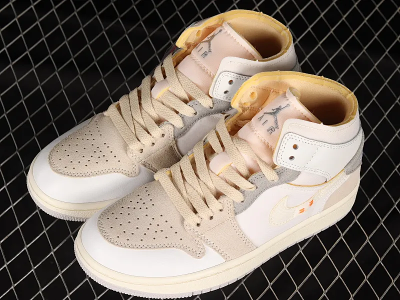 All categories Air Jordan Jordan series basketball shoes Air Jordan 1 Mid Air Jordan 1 Mid "White And Phantom" AJ1 Joe 1 seam deconstruction DM9652-100